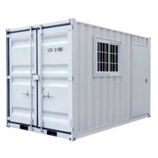186320 container white color with window and door open.