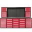 8 Drawer cabinet with red and white drawers.