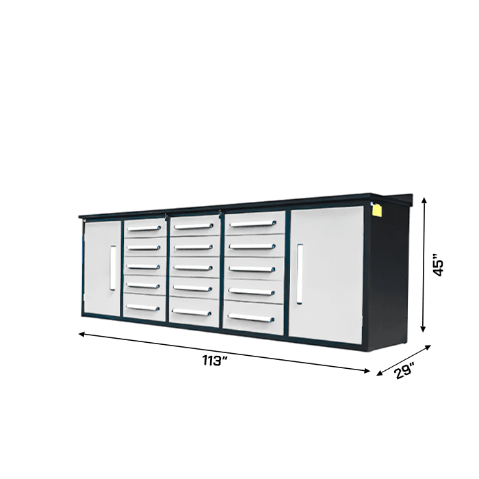 Value Industrial 10FT-15D Workbench Cabinets - 10 foot wide - 15 drawers