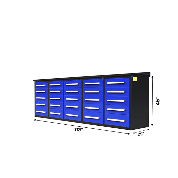 Value Industrial 10FT-25D Workbench Cabinets - 10 foot wide - 25 drawers