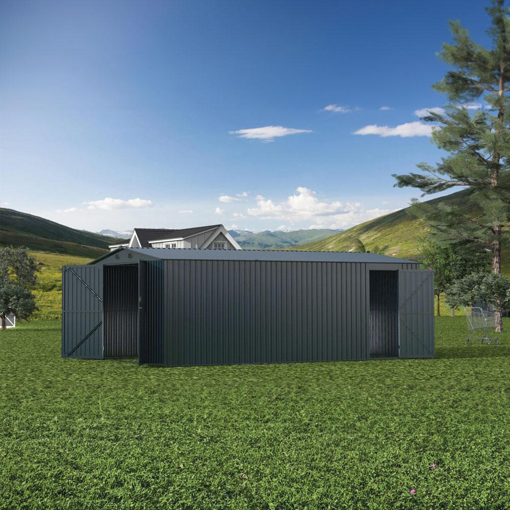 Value Industrial 11' X 20' Metal Garage Shed - zinc steel frame - 75 mph wind resistance